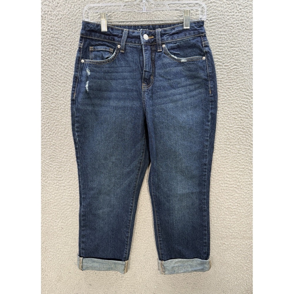 Time And Tru Jeans Womens 4 Blue High Rise Cropped Cuffed Distressed Preppy